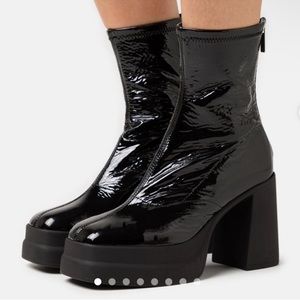 Free People Double Stack Black Patent Platform Boot